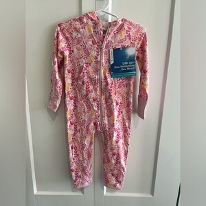 NWT Coolibar Pink and Yellow Kids One Piece, 6-12M